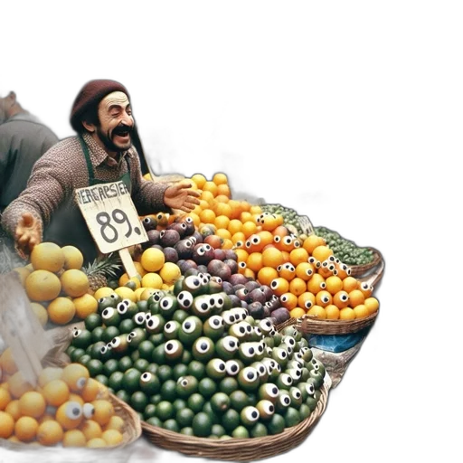 food, photorealistic, 3d render, oil painting, animated, street, market, scene transparent PNG cut-out