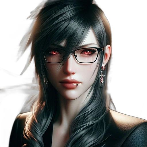 face, fantasy art, photorealistic, anime, cyberpunk, dark, monochrome, red transparent PNG cut-out