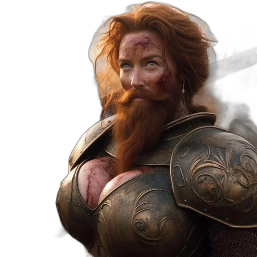 sword, face, hair, fantasy art, concept art, photorealistic, 3d render, fierce-looking transparent PNG cut-out