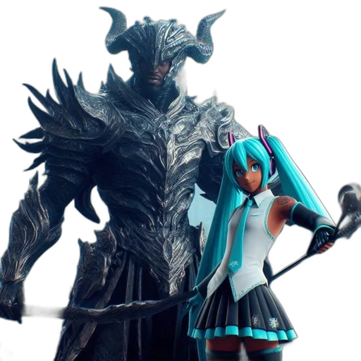 concept art, 3d render, fantasy art, monochrome, dark, blue, two, characters transparent PNG cut-out