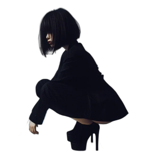jacket, dress, mask, hair, concept art, pixel art, photorealistic, anime transparent PNG cut-out
