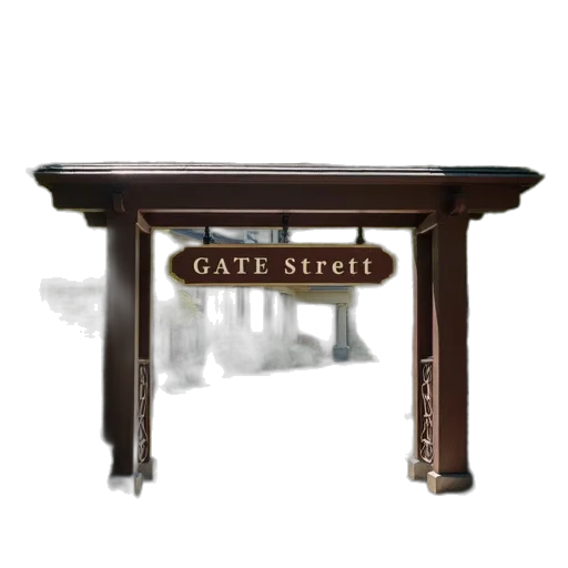 furniture, staff, 3d render, photorealistic, concept art, street, sign, entrance transparent PNG cut-out