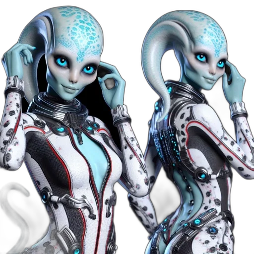 robot, concept art, 3d render, fantasy art, photorealistic, outer space, two, extraterrestrial-like transparent PNG cut-out
