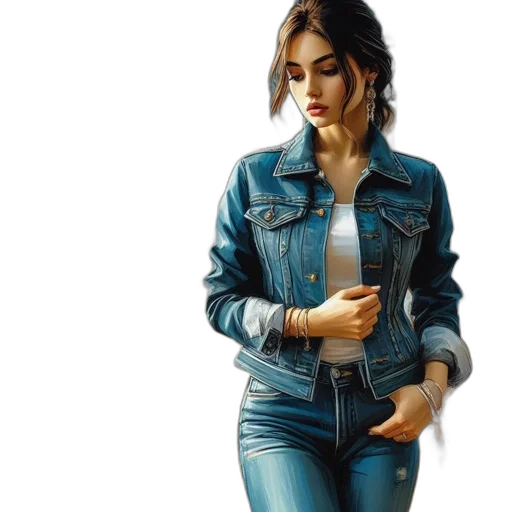 jacket, jewelry, photorealistic, concept art, 3d render, oil painting, blue, focused transparent PNG cut-out