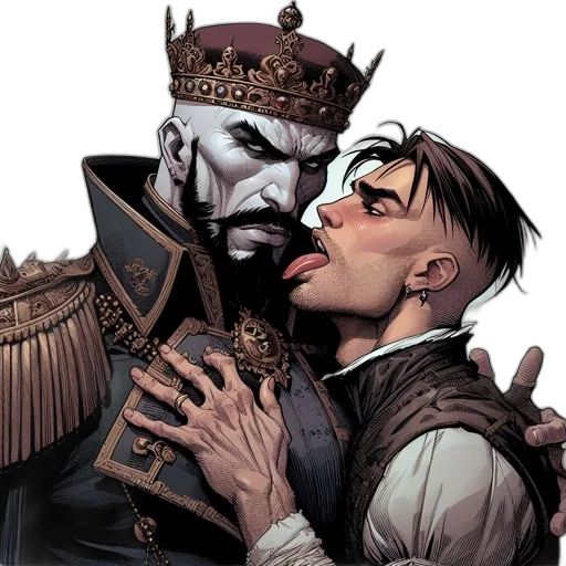 crown, mask, comic book art, concept art, fantasy art, cartoon, two, men transparent PNG cut-out