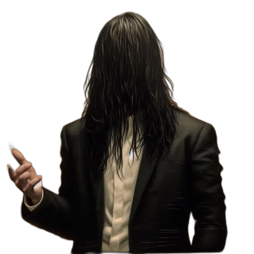 jacket, hair, staff, mask, concept art, 3d render, individual, black transparent PNG cut-out