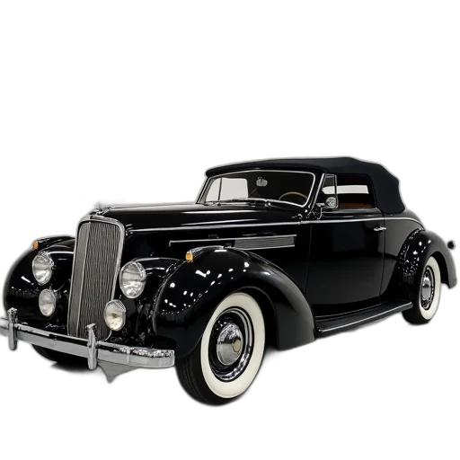 car, 3d render, shiny, black, vintage, classic, design, parked transparent PNG cut-out