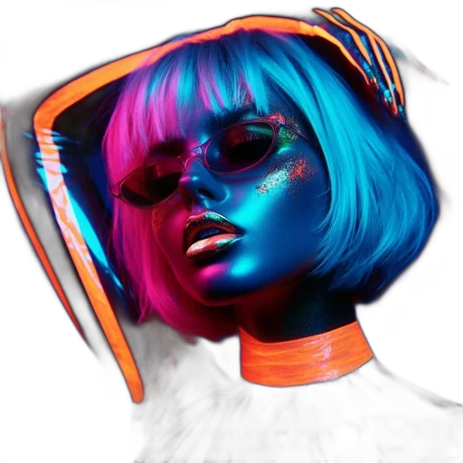face, mask, hair, hat, cyberpunk, vaporwave, photorealistic, 3d render transparent PNG cut-out