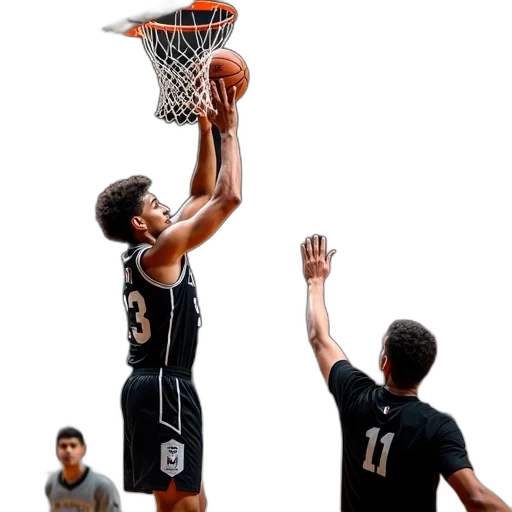 basketball, player, black, white, uniform, process, shooting, towards transparent PNG cut-out