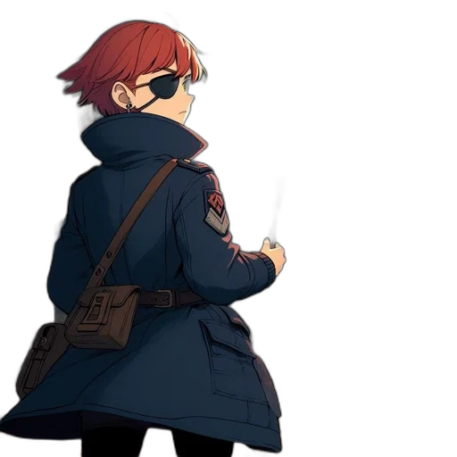 jacket, staff, weapon, concept art, cyberpunk, anime, pixel art, red transparent PNG cut-out