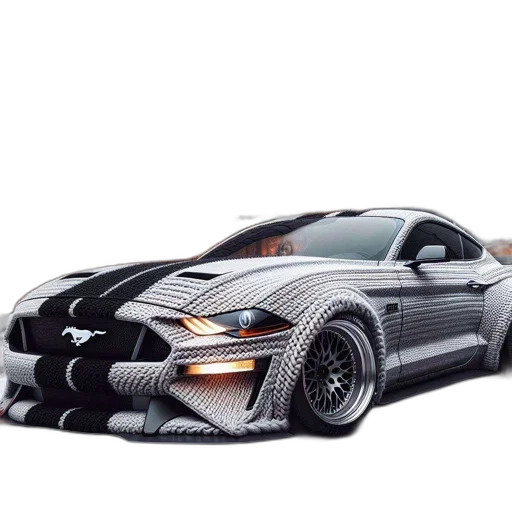 car, 3d render, photorealistic, concept art, cartoon, knitted, sweater, parked transparent PNG cut-out