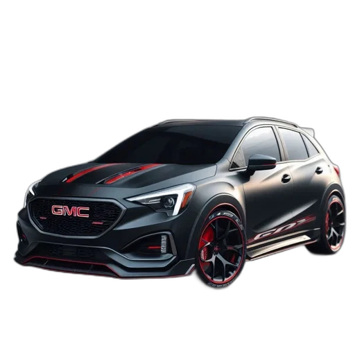car, 3d render, photorealistic, concept art, black, gmc, red, accents transparent PNG cut-out