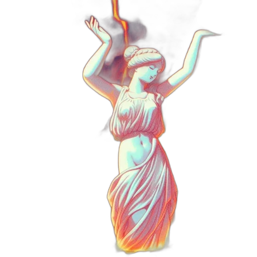 dress, staff, mask, hair, concept art, vaporwave, fantasy art, watercolor transparent PNG cut-out