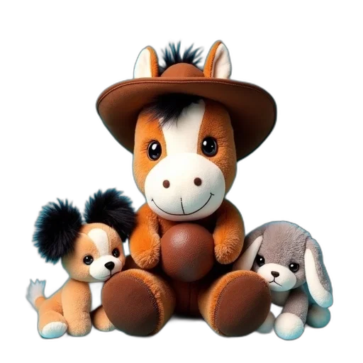 hat, animal, 3d render, concept art, photorealistic, cartoon, plush, toy transparent PNG cut-out