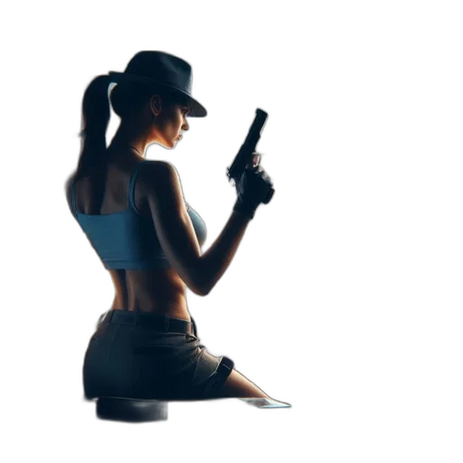 weapon, hat, staff, concept art, cyberpunk, photorealistic, 3d render, woman transparent PNG cut-out