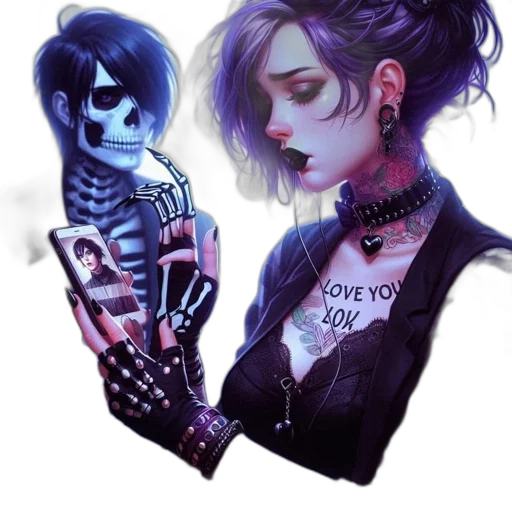 jewelry, jacket, concept art, fantasy art, comic book art, cyberpunk, neon lights, dark transparent PNG cut-out