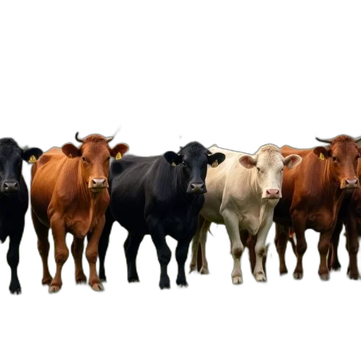 animal, food, concept art, 3d render, photorealistic, group, cows, standing transparent PNG cut-out