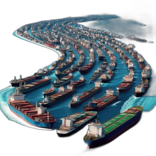 concept art, aerial, view, displays, closely-packed, ships, traversing, narrow transparent PNG cut-out