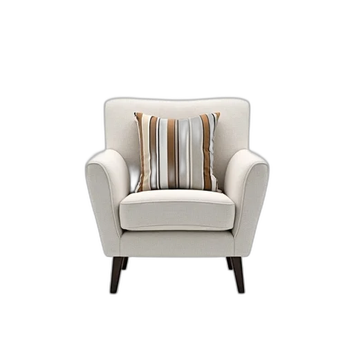 furniture, 3d render, earth tones, white, fabric, armchair, striped, cushion transparent PNG cut-out