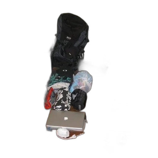 shoes, mask, jacket, weapon, collection, backpacks, laptops, other transparent PNG cut-out