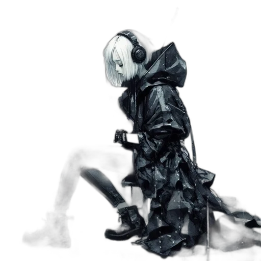 jacket, mask, robot, weapon, concept art, cyberpunk, fantasy art, watercolor transparent PNG cut-out