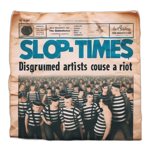 vintage-style, slop-times, cover, comedic, rendition, portrays, discontented, artists transparent PNG cut-out