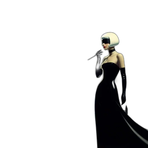 dress, mask, weapon, robot, concept art, anime, cartoon, comic book art transparent PNG cut-out