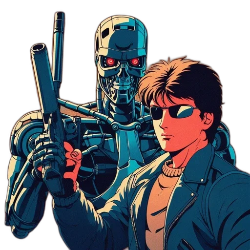 robot, weapon, jacket, cyberpunk transparent PNG cut-out