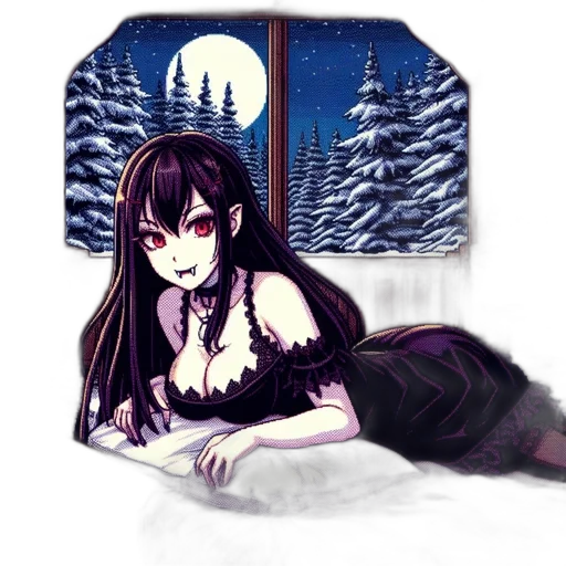 dress, creature, fantasy art, pixel art, anime, concept art, snow, night transparent PNG cut-out