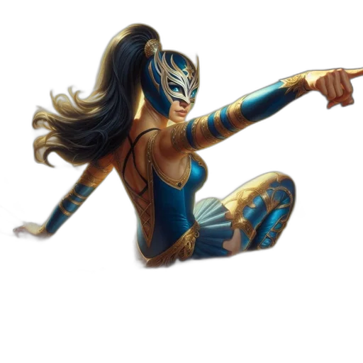 mask, comic book art, concept art, fantasy art, pixel art, golden, female, wrestler transparent PNG cut-out