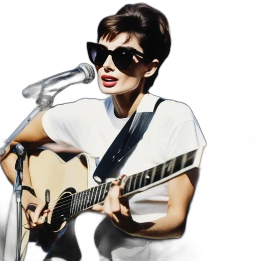 photorealistic, 3d render, cartoon, concept art, woman, sings, stage, holding transparent PNG cut-out