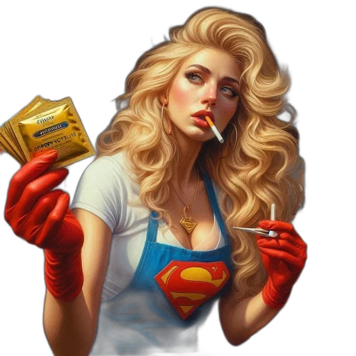 comic book art, concept art, fantasy art, photorealistic, woman, superman-esque, outfit, wears transparent PNG cut-out