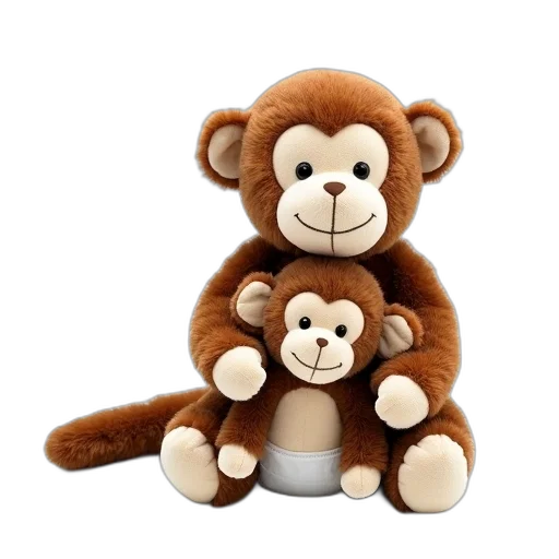 animal, 3d render, plush, toy, monkey, holding, baby, placed transparent PNG cut-out