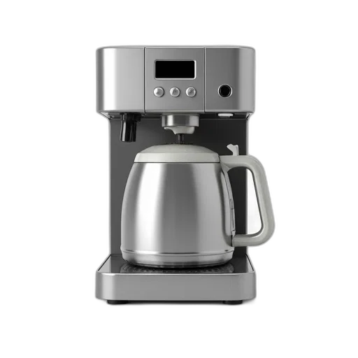 robot, staff, sleek, modern, stainless, steel, coffee, maker transparent PNG cut-out
