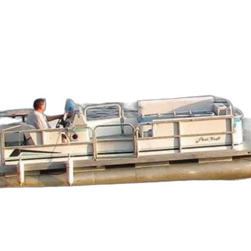 3d render, man, driving, pontoon, boat, lake transparent PNG cut-out