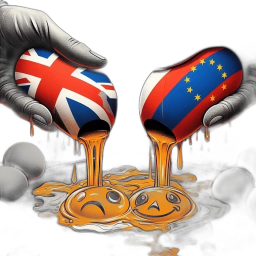 two, hands, crack, open, eggs, bearing, flags, one transparent PNG cut-out