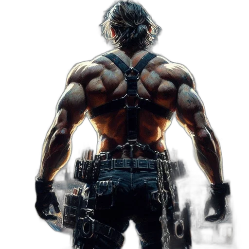 weapon, concept art, comic book art, cyberpunk, photorealistic, muscular, man, tattoos transparent PNG cut-out