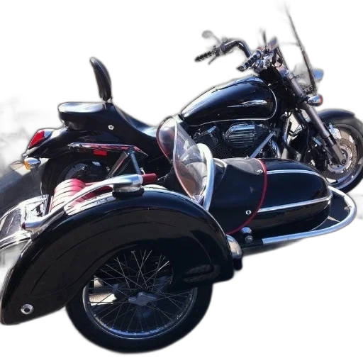 car, 3d render, photorealistic, concept art, black, motorcycle, sidecar, parked transparent PNG cut-out
