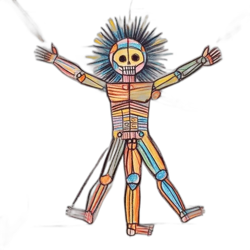 robot, staff, creature, jewelry, concept art, 3d render, eccentric, line-drawn transparent PNG cut-out