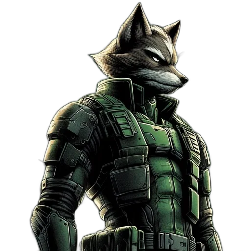 animal, jacket, mask, comic book art, concept art, pixel art, 3d render, green transparent PNG cut-out