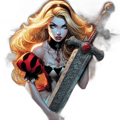 comic book art, fantasy art, concept art, woman, resembling, alice, queen, sporting transparent PNG cut-out