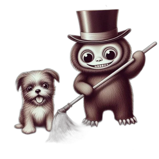 staff, animal, concept art, photorealistic, fantasy art, cartoon, monochromatic, portrait transparent PNG cut-out