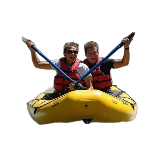 weapon, 3d render, two, people, raft, some, water, splashing transparent PNG cut-out