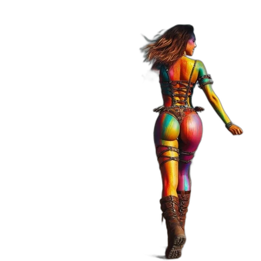 dress, hair, concept art, 3d render, cyberpunk, pixel art, woman, rainbow transparent PNG cut-out