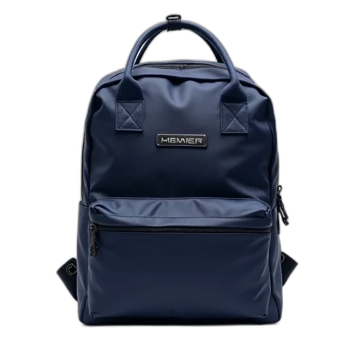 navy, blue, backpack, logo, front, zipper, pocket, right transparent PNG cut-out