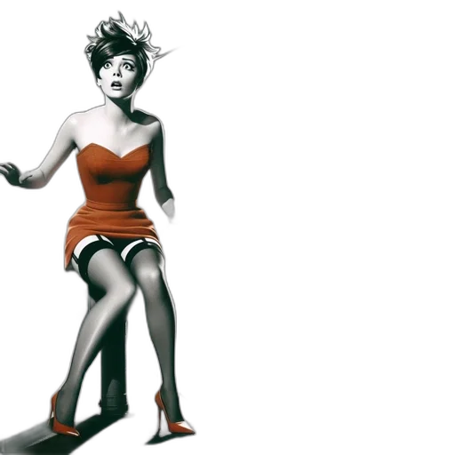 dress, concept art, photorealistic, 3d render, comic book art, woman, red, sits transparent PNG cut-out