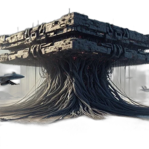 tree, building, hair, creature, concept art, fantasy art, 3d render, cyberpunk transparent PNG cut-out