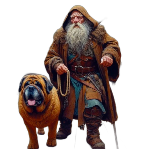 animal, creature, staff, fantasy art, concept art, photorealistic, pixel art, elderly transparent PNG cut-out