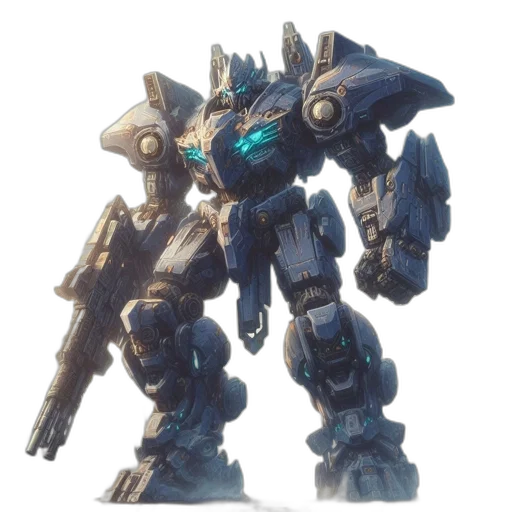 robot, weapon, concept art, 3d render, blue, colossal, glowing, looms transparent PNG cut-out