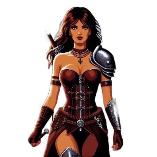 comic book art, fantasy art, concept art, pixel art, female, warrior, stands, wintry transparent PNG cut-out